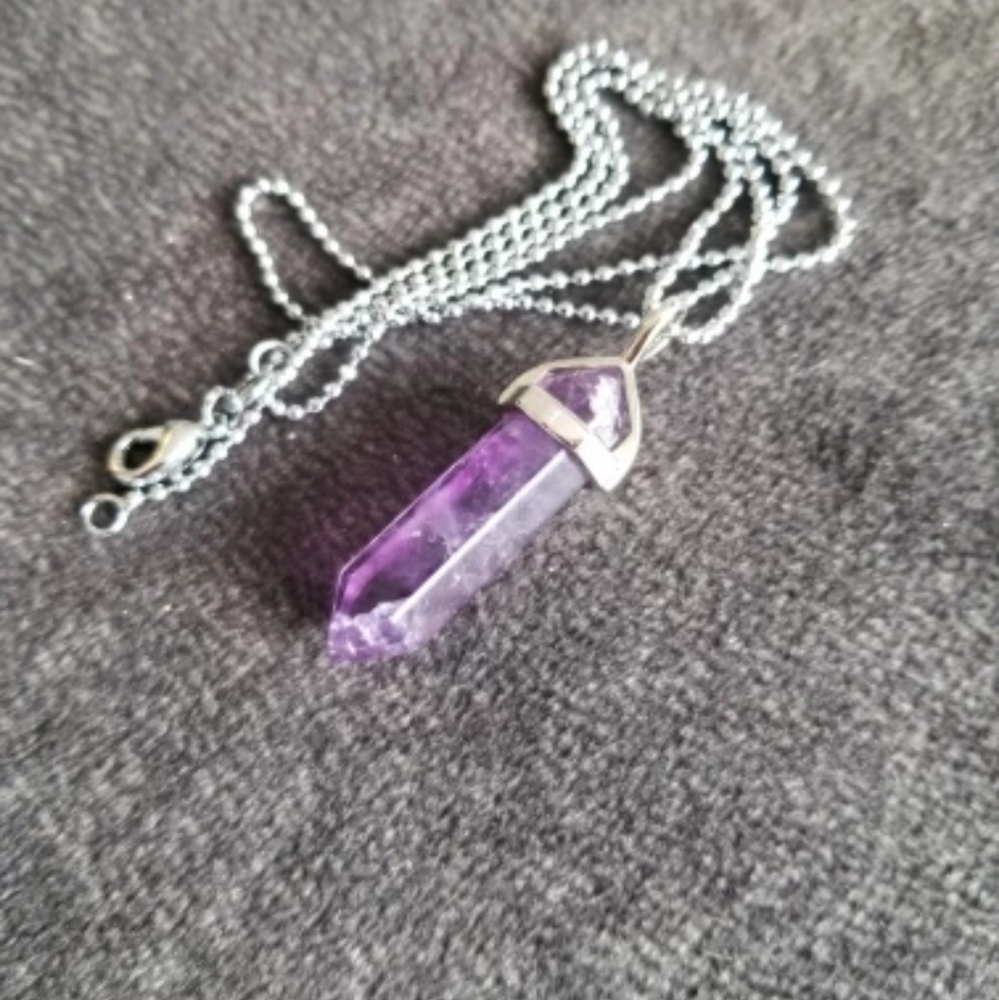 Natural Amethyst Crystal Pendant Healing Quartz Stone Point Necklace - Picture 13 of 16